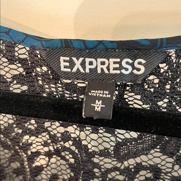 Express Teal and Black Lace Blouse - Picture 2 of 4